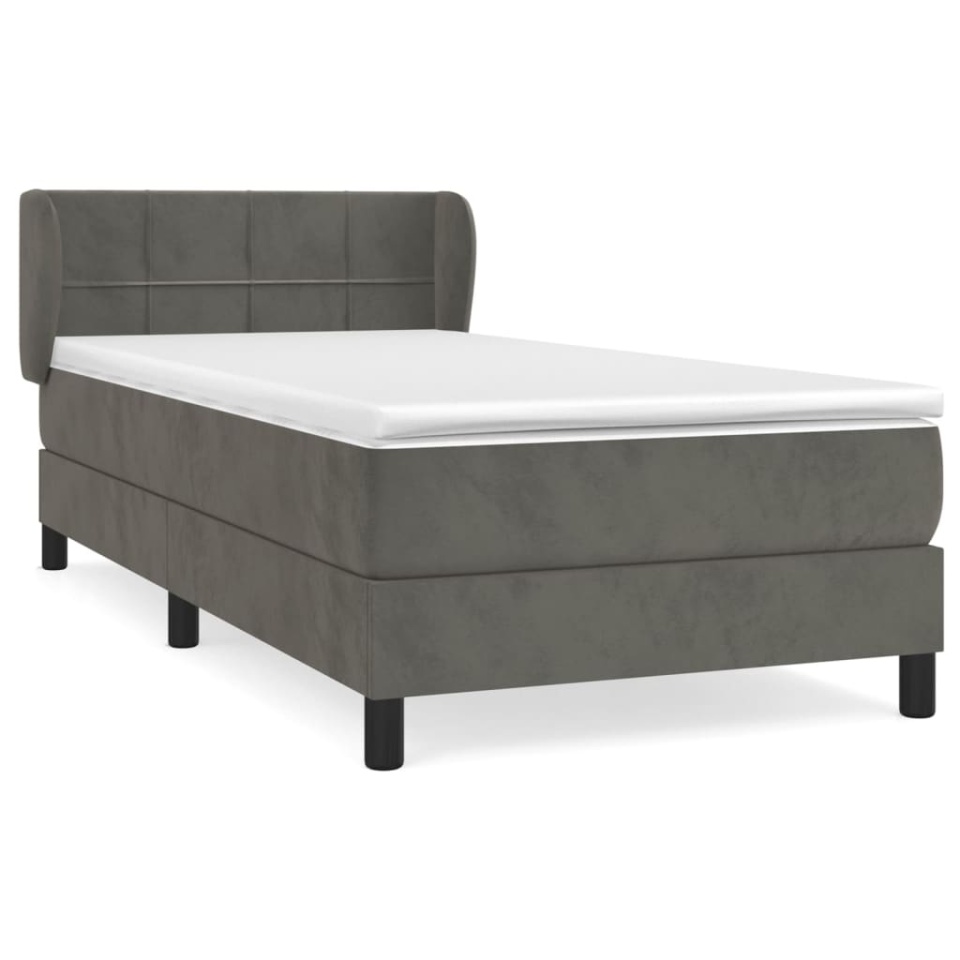 Pat box spring cu saltea, gri închis, 80x200 cm, catifea - 1 | YEO