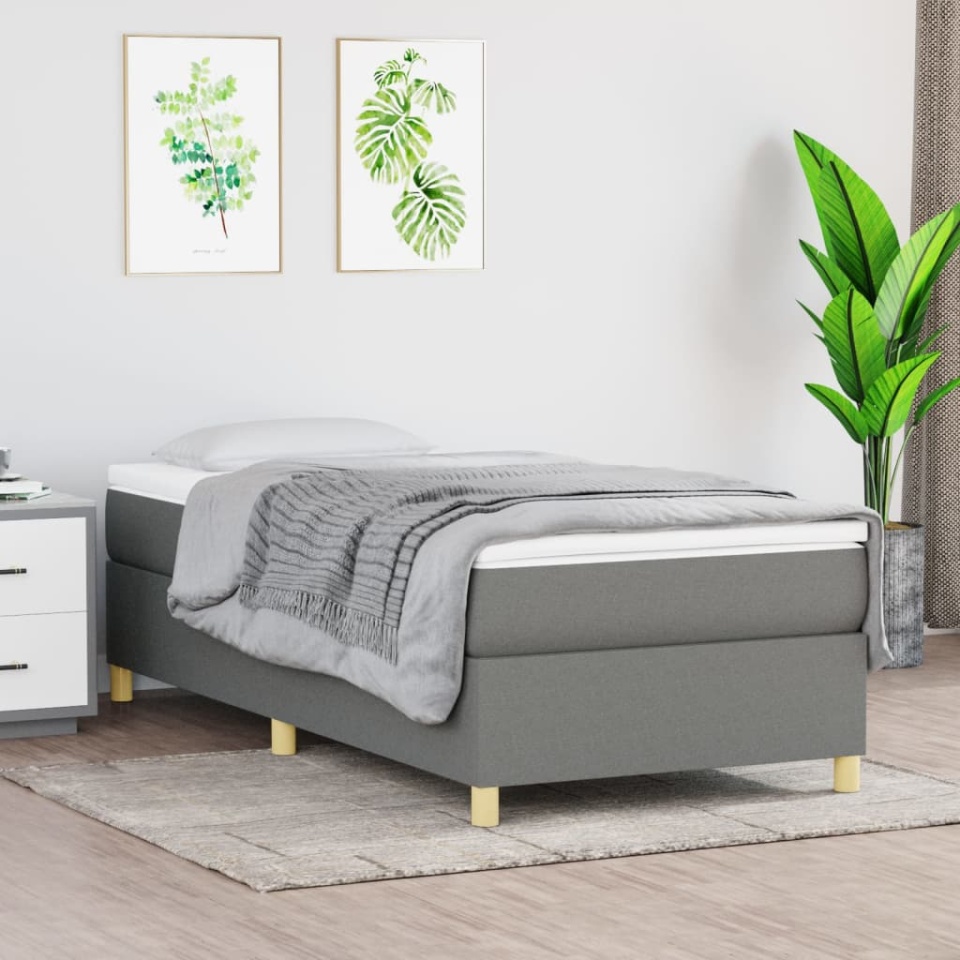 Pat box spring cu saltea, gri închis, 90x190 cm, textil