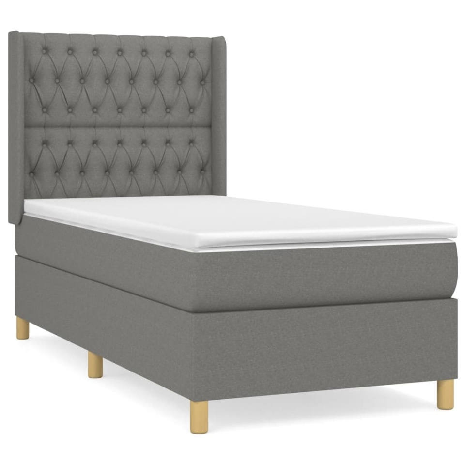 Pat box spring cu saltea, gri închis, 90x190 cm, textil - 1 | YEO