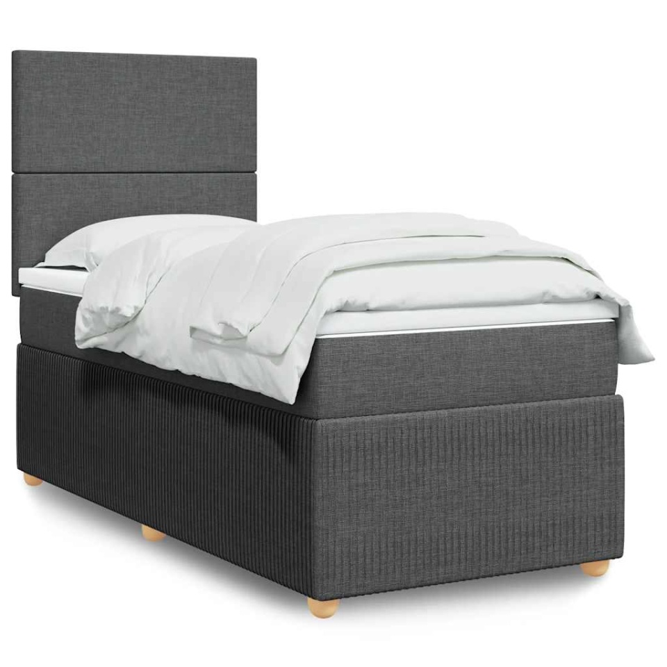 Pat box spring cu saltea, gri închis, 90x190 cm, textil