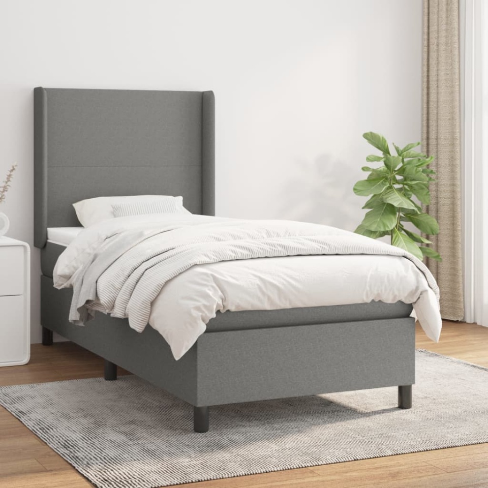 Pat box spring cu saltea, gri închis, 90x190 cm, textil