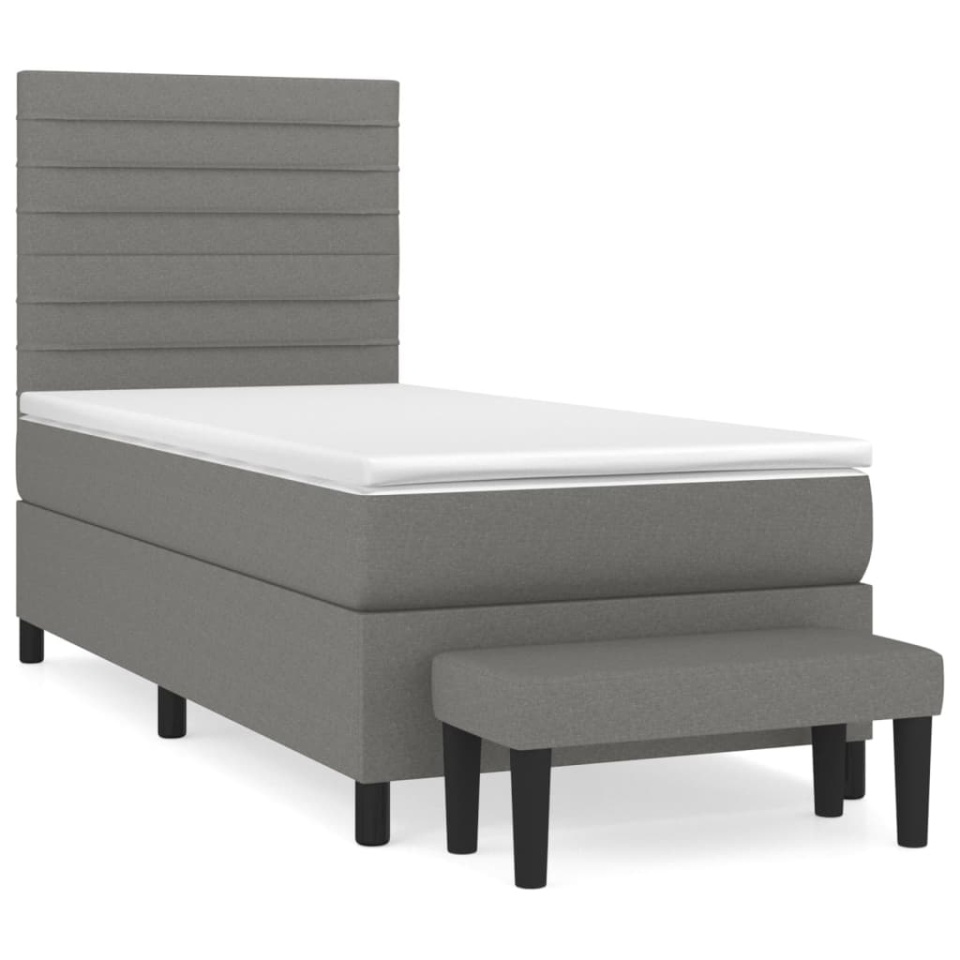 Pat box spring cu saltea, gri închis, 90x190 cm, textil - 1 | YEO