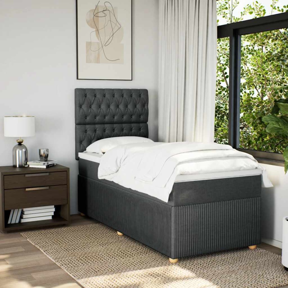 Pat box spring cu saltea, gri închis, 90x190 cm, textil - 2 | YEO