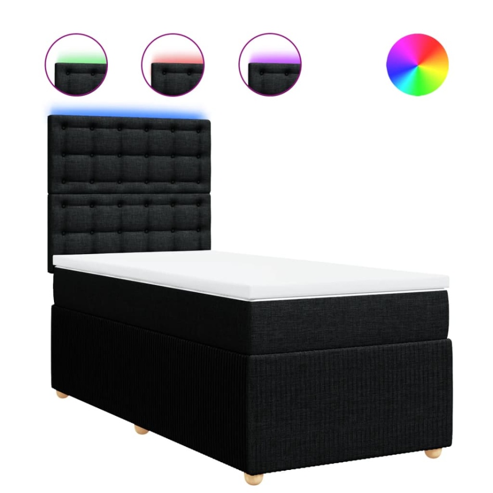 Pat box spring cu saltea, negru, 100x200 cm, textil - 1 | YEO