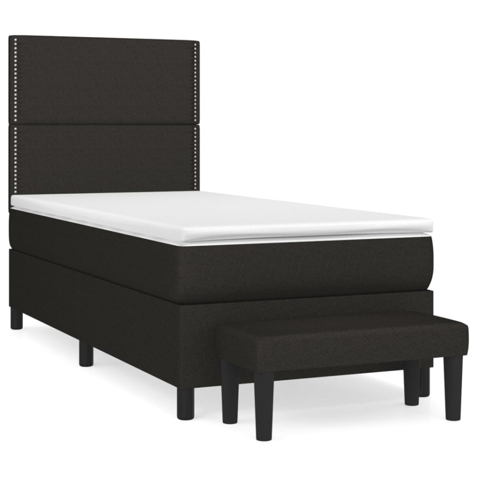 Pat box spring cu saltea, negru, 100x200 cm, textil - 1 | YEO