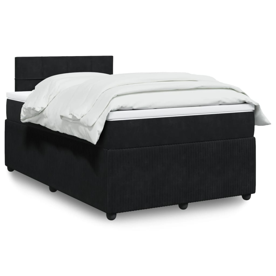 Pat box spring cu saltea, negru, 120x200 cm, catifea