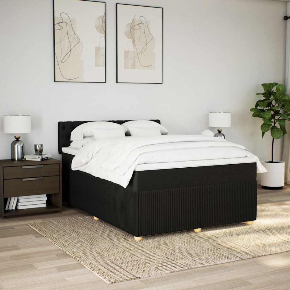 Pat box spring cu saltea, negru, 140x190 cm, textil - 3 | YEO