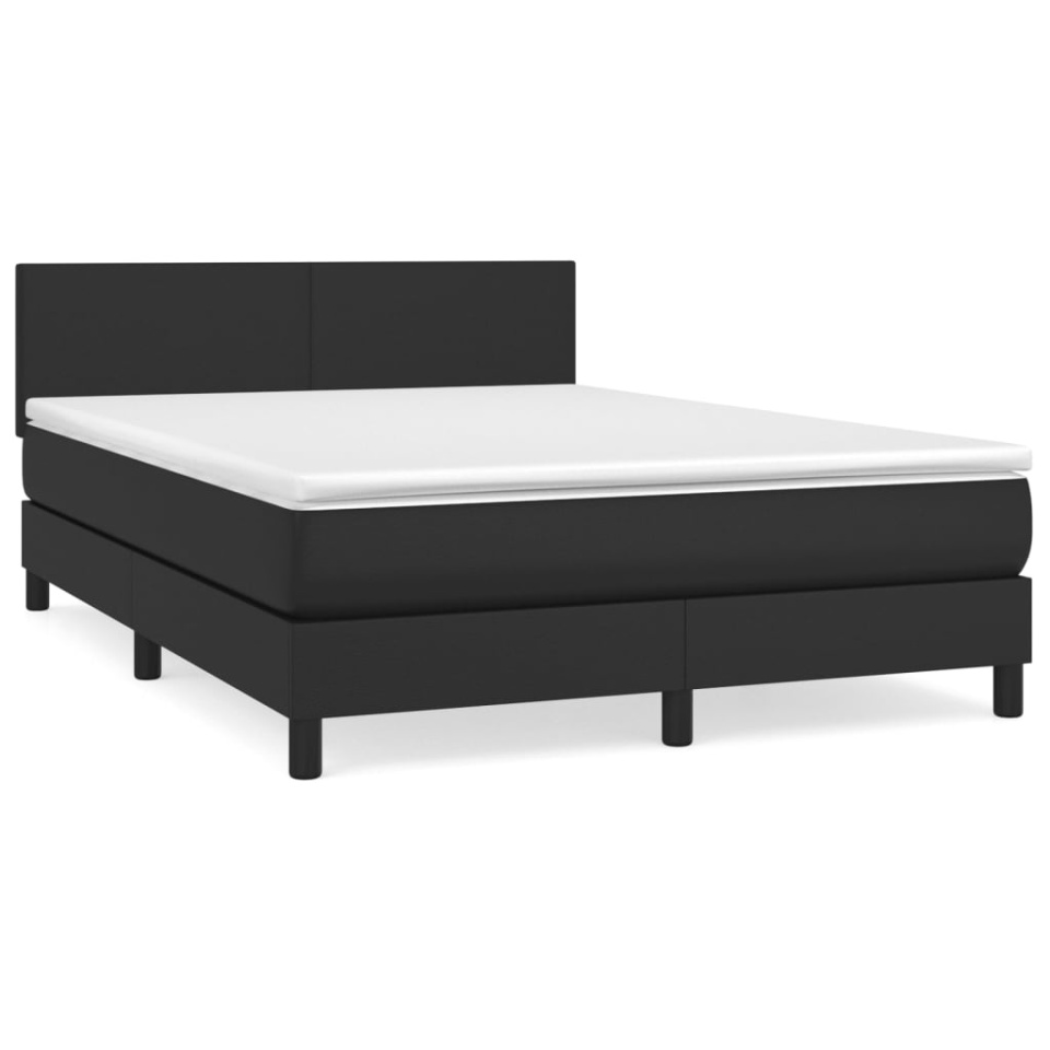 Pat box spring cu saltea, negru, 140x200 cm, piele ecologică - 1 | YEO
