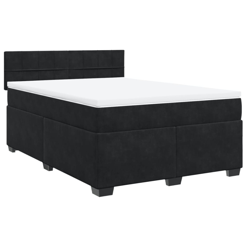 Pat box spring cu saltea, negru, 160x200 cm, catifea - 1 | YEO