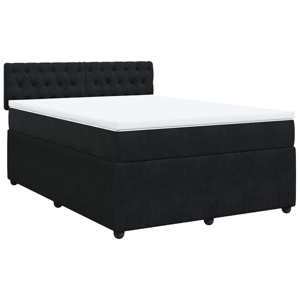 Pat box spring cu saltea, negru, 160x200 cm, catifea - 1 | YEO