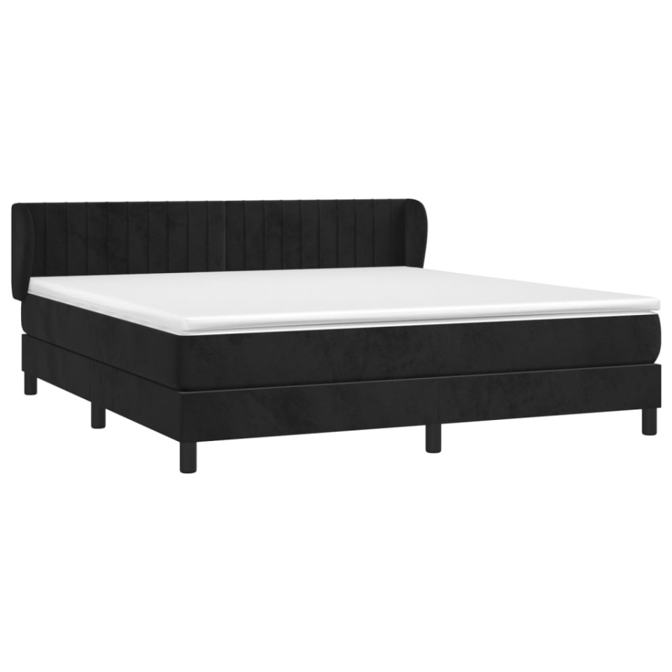 Pat box spring cu saltea, negru, 180x200 cm, catifea - 2 | YEO