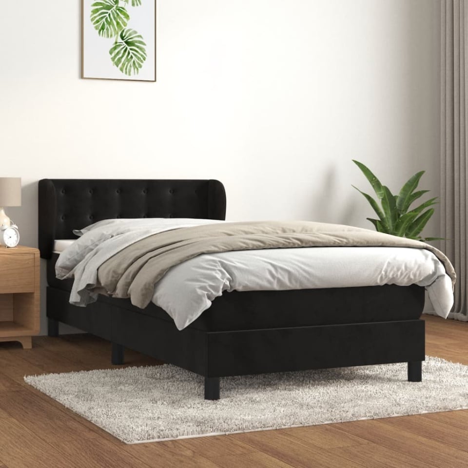 Pat box spring cu saltea, negru, 80x200 cm, catifea