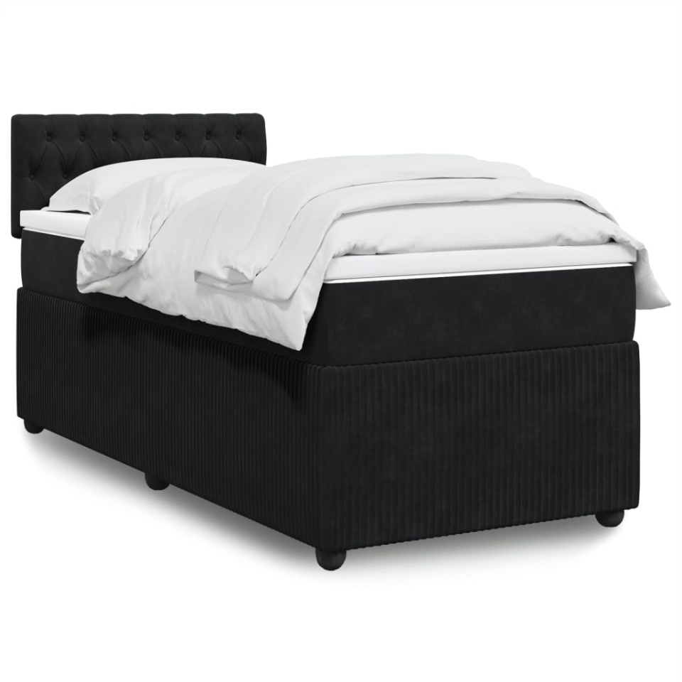 Pat box spring cu saltea, negru, 90x190 cm, catifea