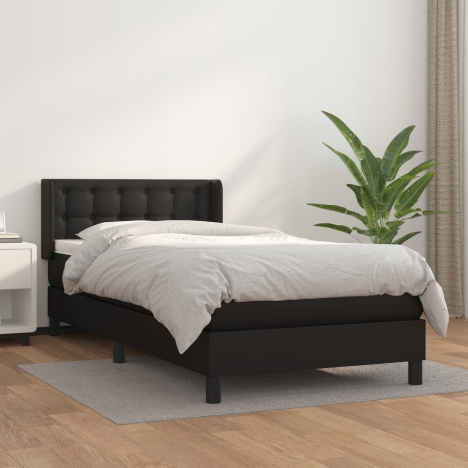 Pat box spring cu saltea, negru, 90x190 cm, piele ecologică
