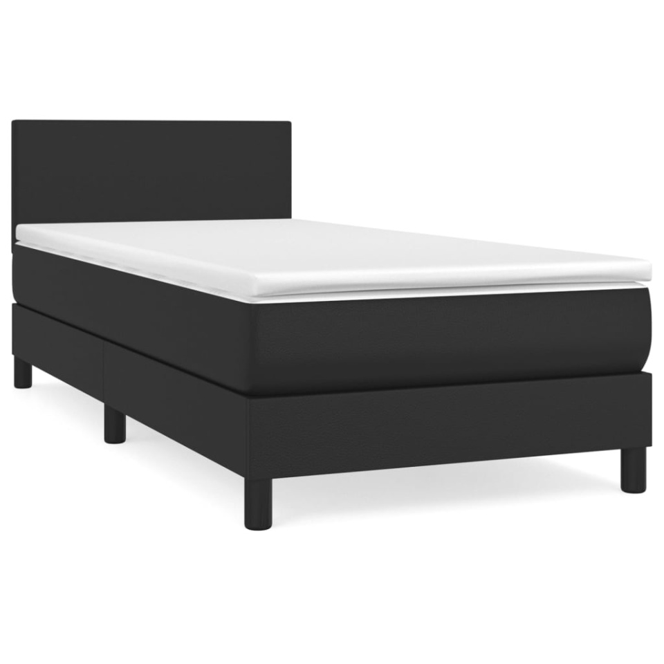 Pat box spring cu saltea, negru, 90x190 cm, piele ecologică - 1 | YEO