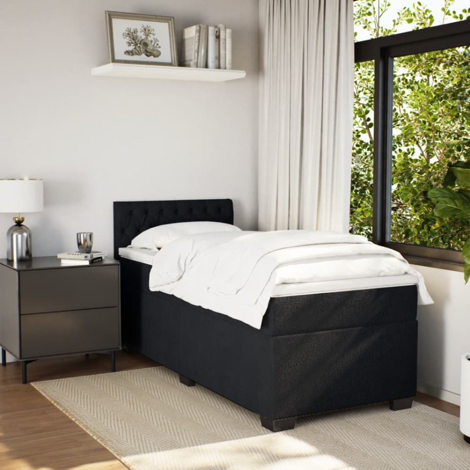 Pat box spring cu saltea, negru, 90x200 cm, catifea - 2 | YEO