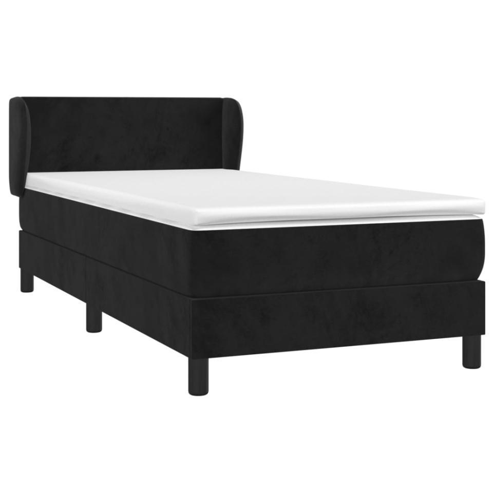 Pat box spring cu saltea, negru, 90x200 cm, catifea - 2 | YEO