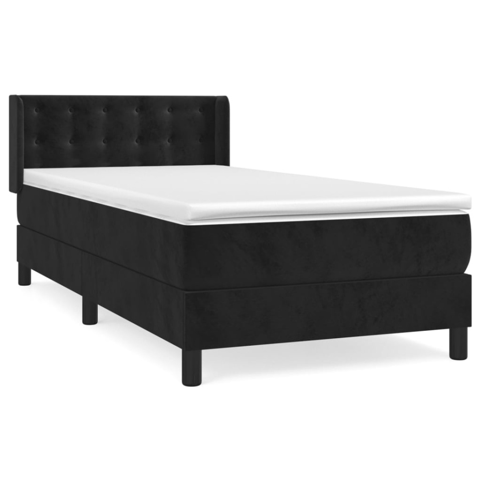Pat box spring cu saltea, negru, 90x200 cm, catifea - 1 | YEO