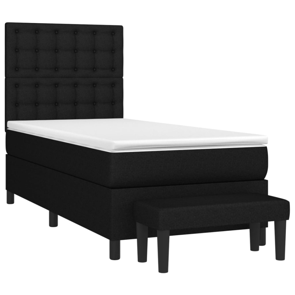 Pat box spring cu saltea, negru, 90x200 cm, textil - 2 | YEO