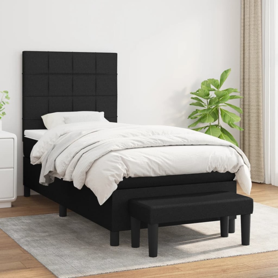 Pat box spring cu saltea, negru, 90x200 cm, textil