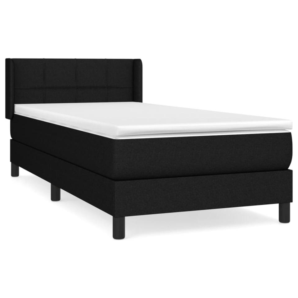Pat box spring cu saltea, negru, 90x200 cm, textil - 1 | YEO