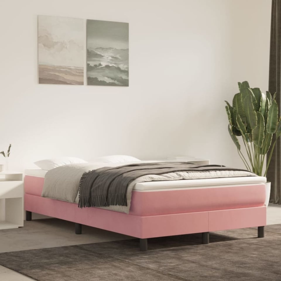 Pat box spring cu saltea, roz, 120x200 cm, catifea