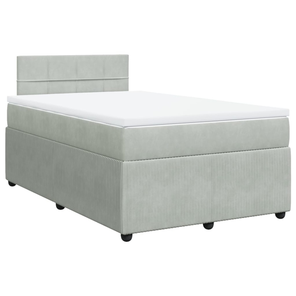 Pat continental cu saltea, gri deschis, 120x200 cm, catifea - 1 | YEO