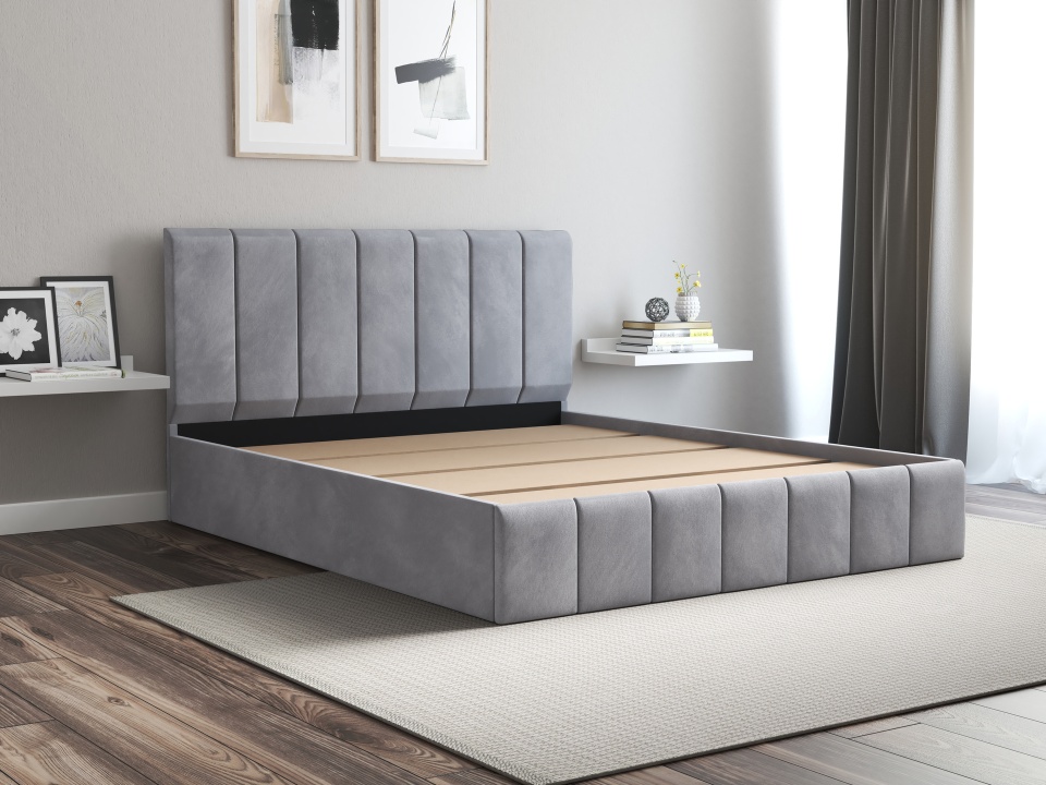 Pat Cozy cu saltea, 160x200 cm, gri deschis, suport saltea din PAL - 2 | YEO