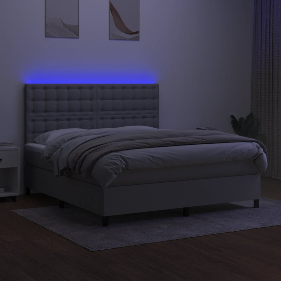 Pat cu arcuri, saltea și LED, gri deschis, 160x200 cm, textil - 3 | YEO