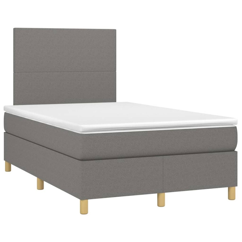 Pat cu arcuri, saltea și LED, gri închis, 120x190 cm, textil - 2 | YEO