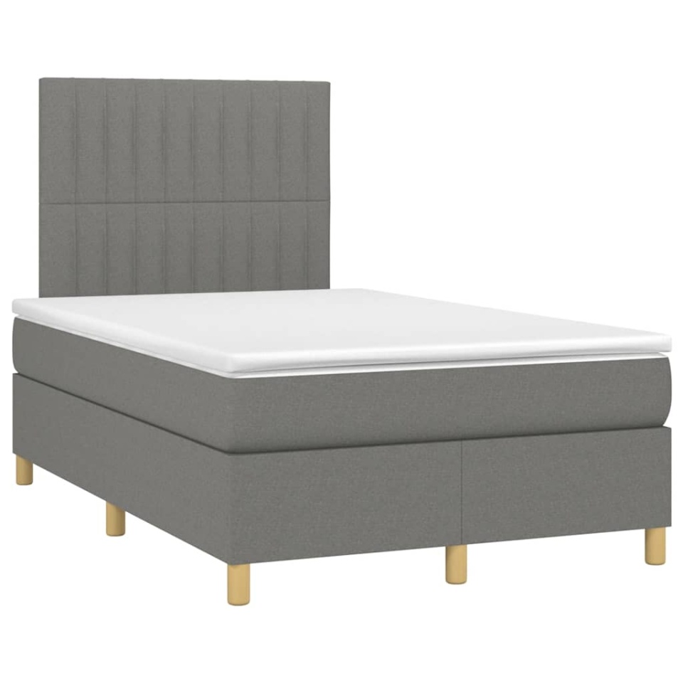 Pat cu arcuri, saltea și LED, gri închis, 120x190 cm, textil - 2 | YEO