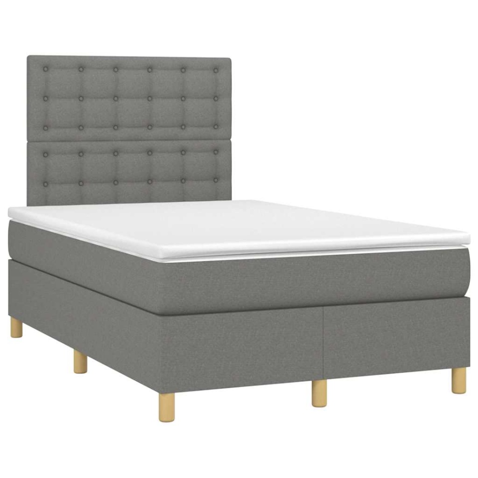 Pat cu arcuri, saltea și LED, gri închis, 120x190 cm, textil - 2 | YEO