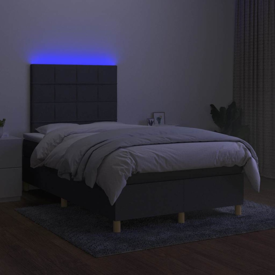 Pat cu arcuri, saltea și LED, gri închis, 120x190 cm, textil - 3 | YEO