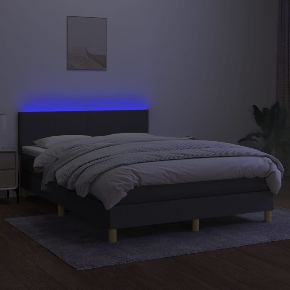 Pat cu arcuri, saltea și LED, gri închis, 140x190 cm, textil - 3 | YEO