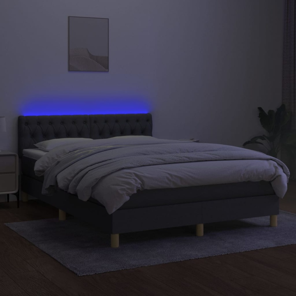 Pat cu arcuri, saltea și LED, gri închis, 140x200 cm, textil - 3 | YEO