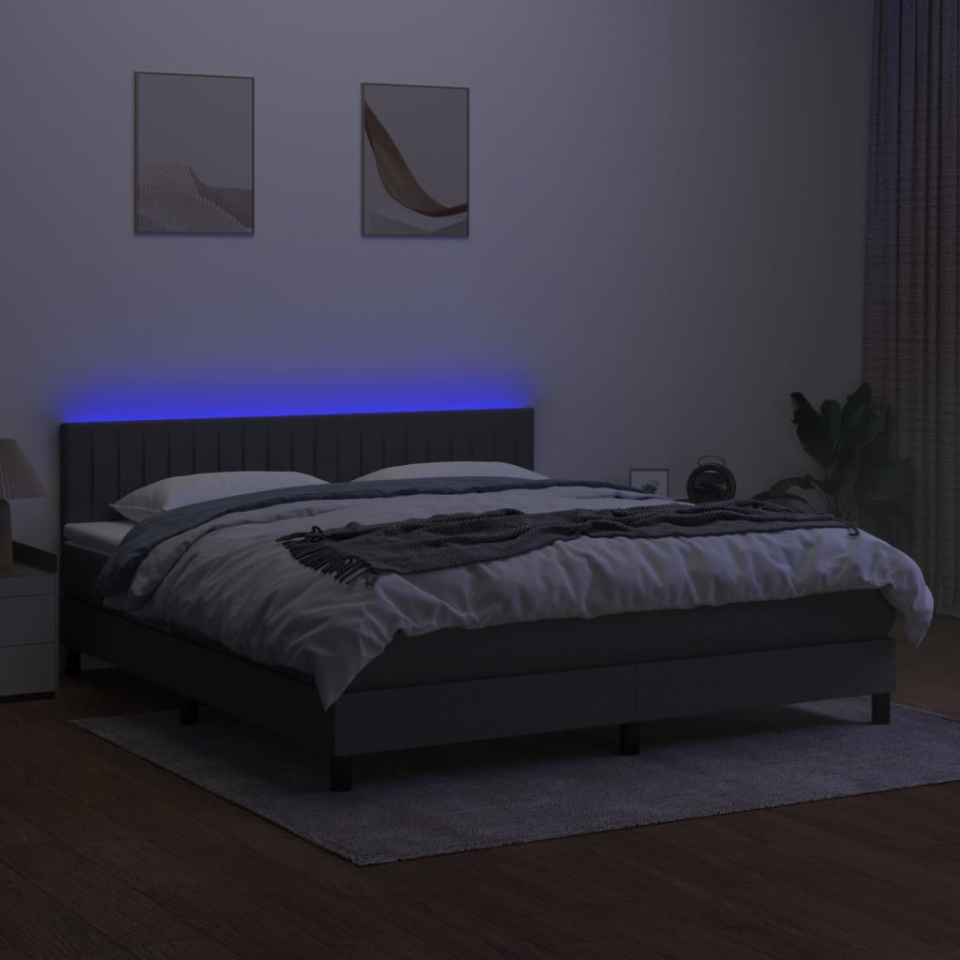 Pat cu arcuri, saltea și LED, gri închis, 180x200 cm, textil - 3 | YEO