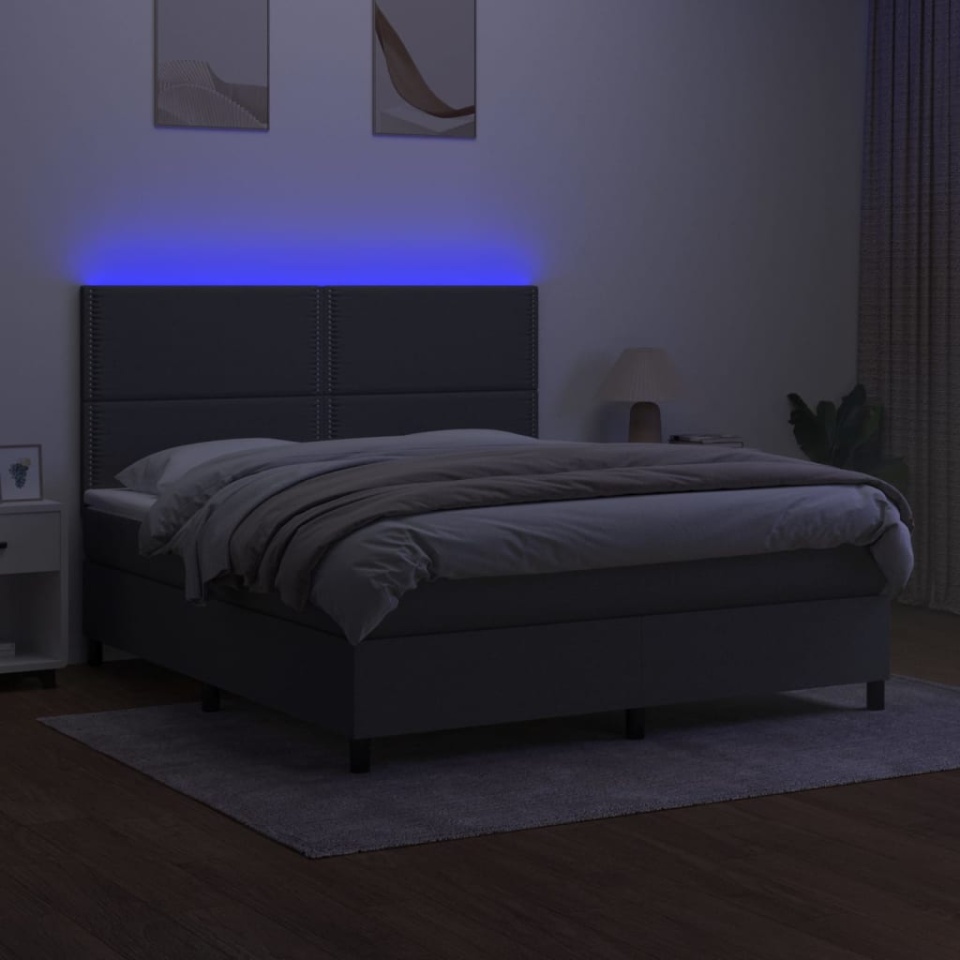 Pat cu arcuri, saltea și LED, gri închis, 180x200 cm, textil - 3 | YEO