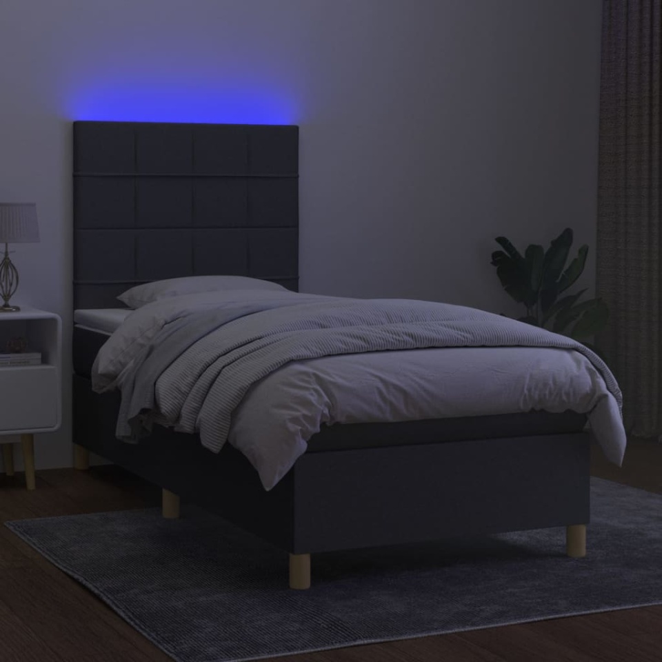 Pat cu arcuri, saltea și LED, gri închis, 80x200 cm, textil - 3 | YEO