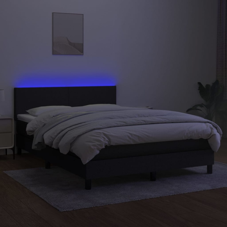 Pat cu arcuri, saltea și LED, negru, 140x190 cm, textil - 3 | YEO