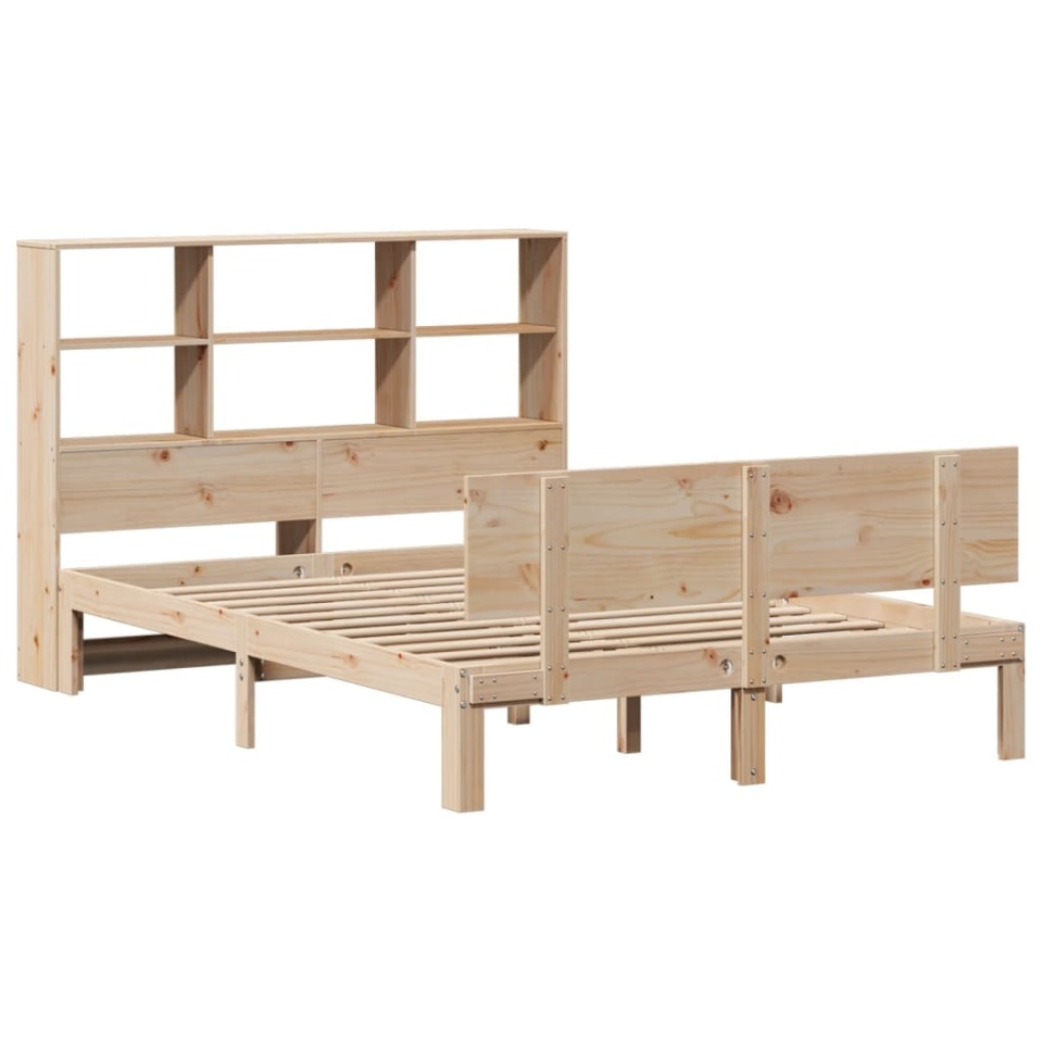 Pat cu bibliotecă fără saltea, 140x190 cm, lemn masiv de pin - 2 | YEO
