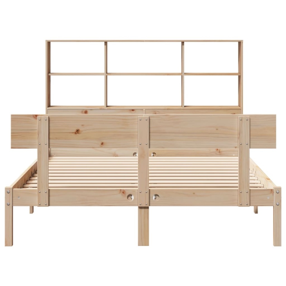 Pat cu bibliotecă fără saltea, 140x190 cm, lemn masiv de pin - 3 | YEO
