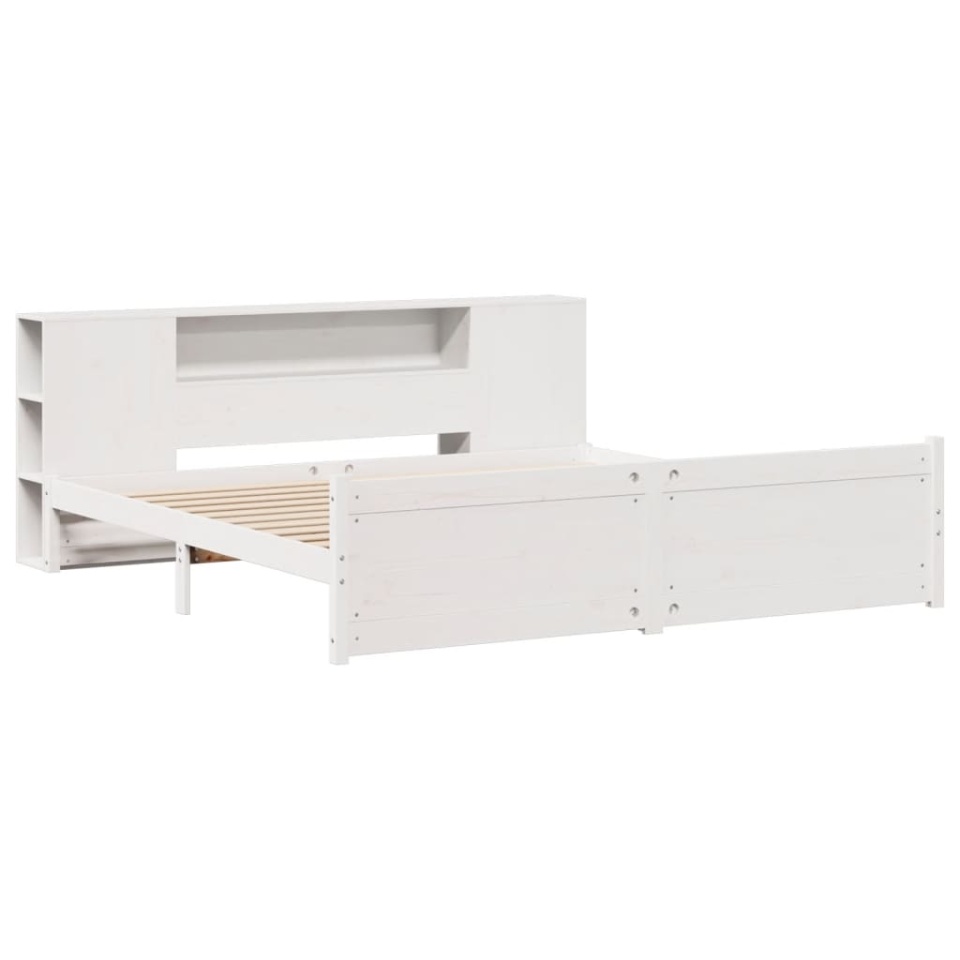Pat cu bibliotecă fără saltea, 180x200 cm, lemn masiv de pin - 2 | YEO