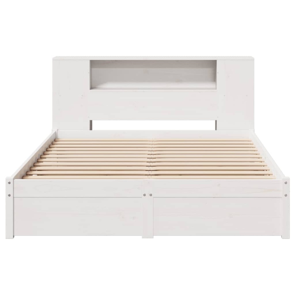 Pat cu bibliotecă fără saltea, alb, 140x190 cm, lemn masiv pin - 3 | YEO