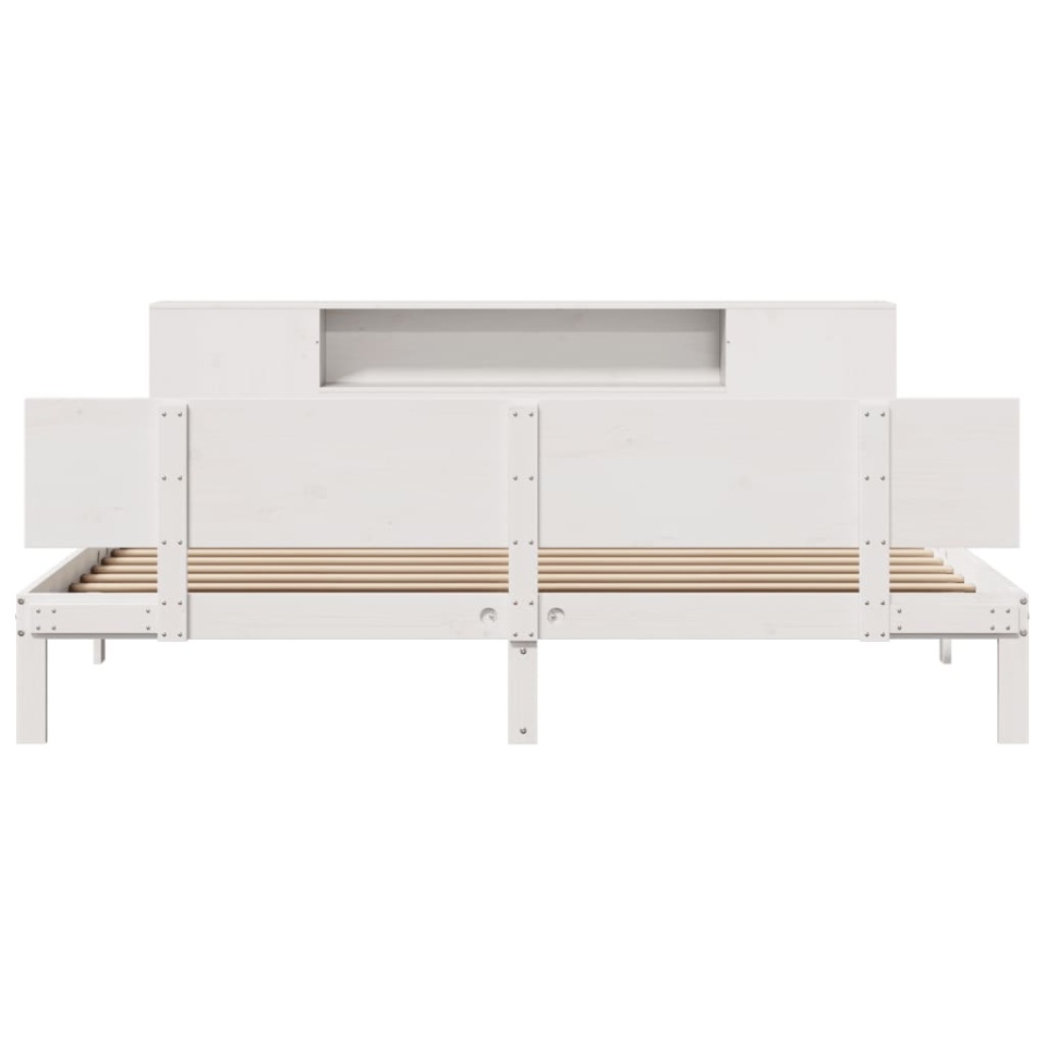 Pat cu bibliotecă fără saltea, alb, 200x200 cm, lemn masiv pin - 3 | YEO