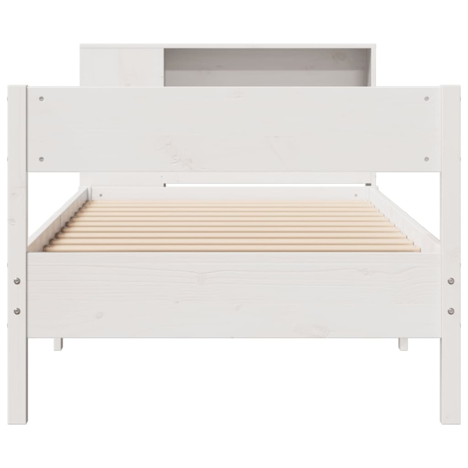 Pat cu bibliotecă fără saltea, alb, 90x190 cm, lemn masiv pin - 3 | YEO