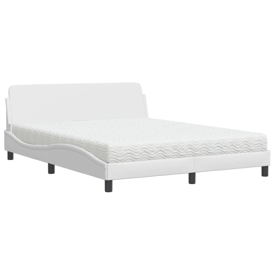 Pat cu saltea, alb, 160x200 cm, piele ecologică - 1 | YEO