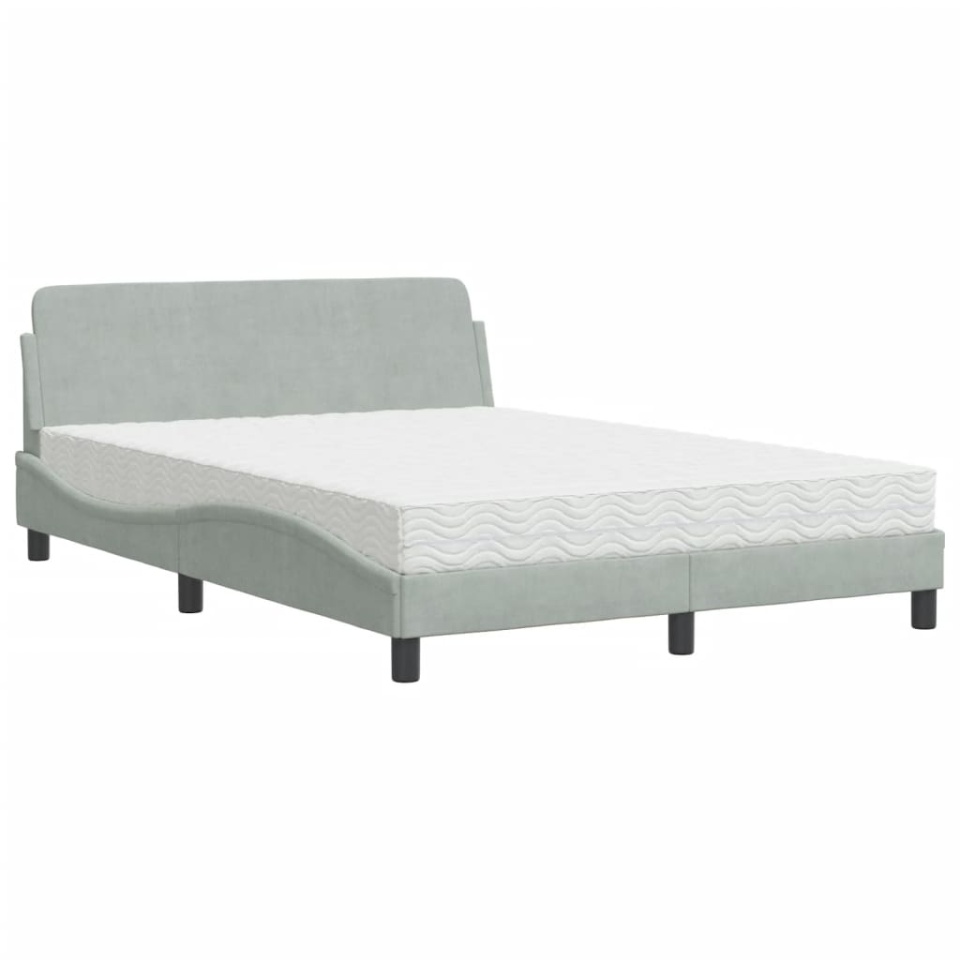 Pat cu saltea, gri deschis, 120x200 cm, catifea - 1 | YEO