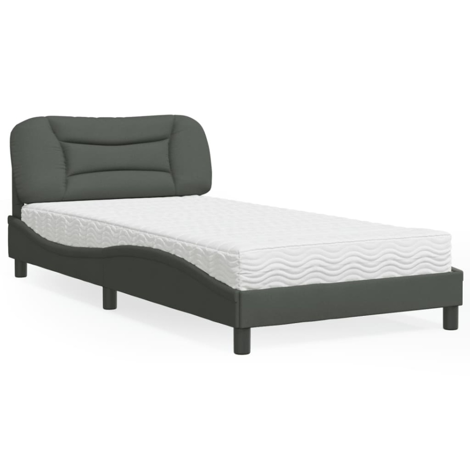 Pat cu saltea, gri închis, 100x200 cm, textil