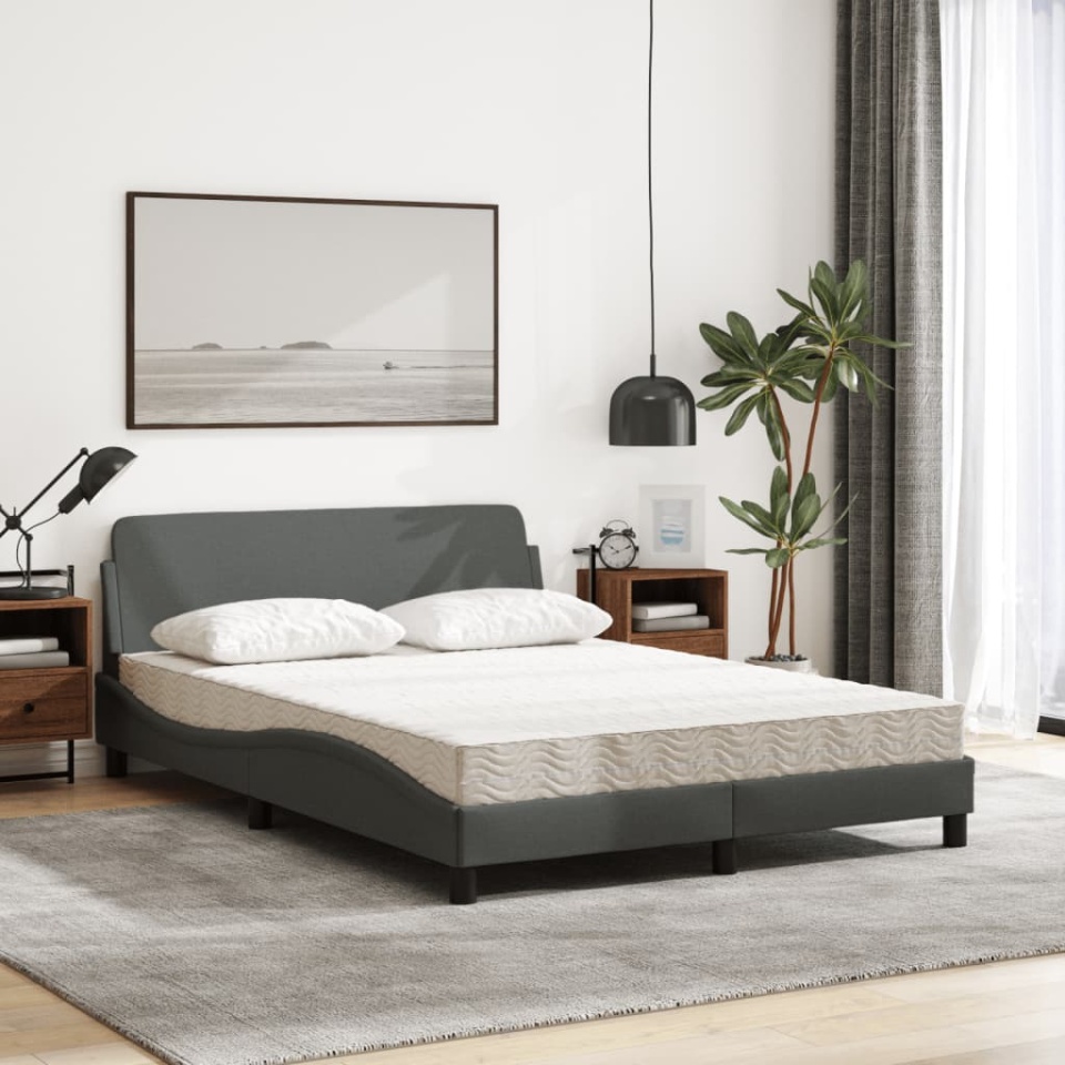 Pat cu saltea, gri închis, 120x200 cm, textil - 2 | YEO