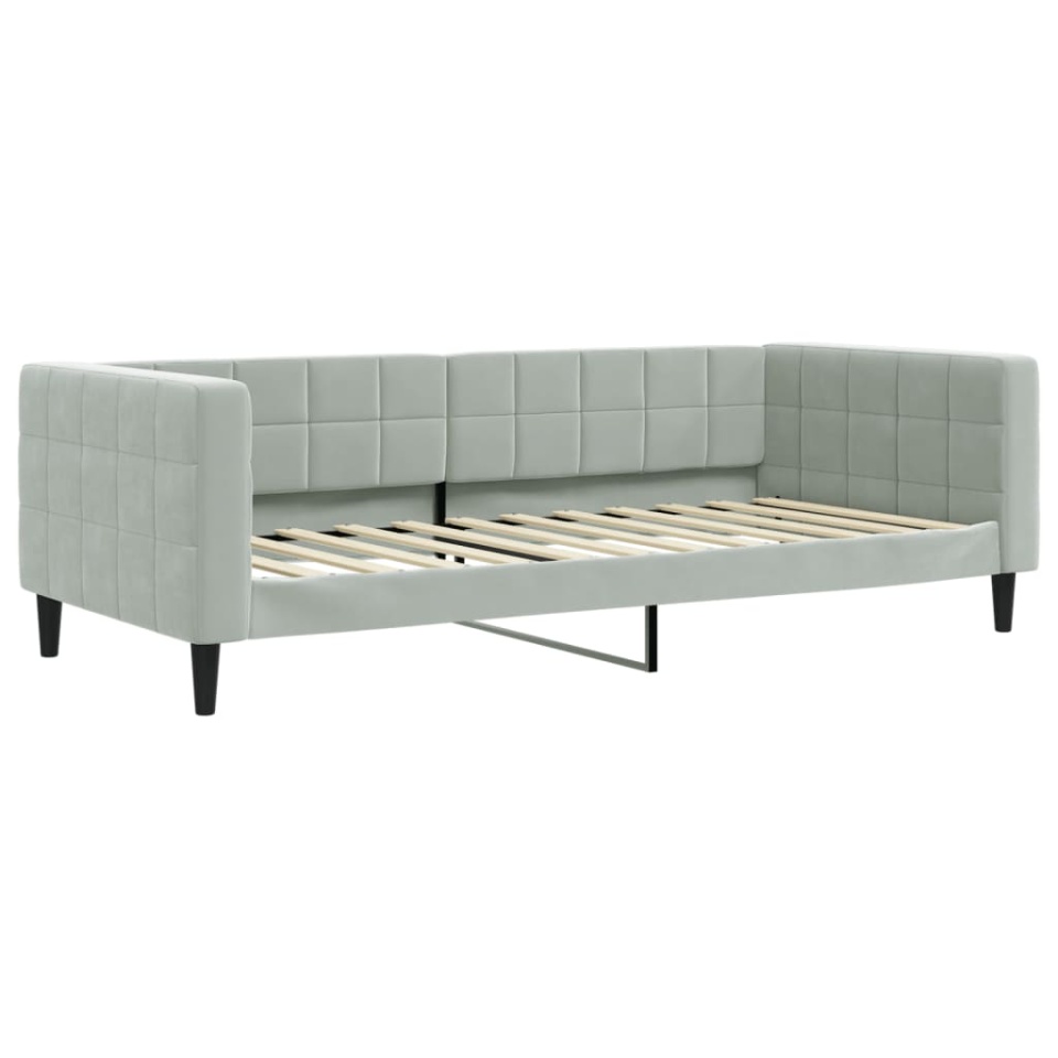 Pat de zi cu extensie și saltele, gri deschis 90x200 cm catifea - 3 | YEO
